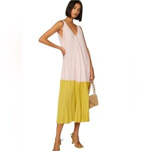 TOME Collective XS Dress Watercolor Pleated pink yellow midi wedding spring